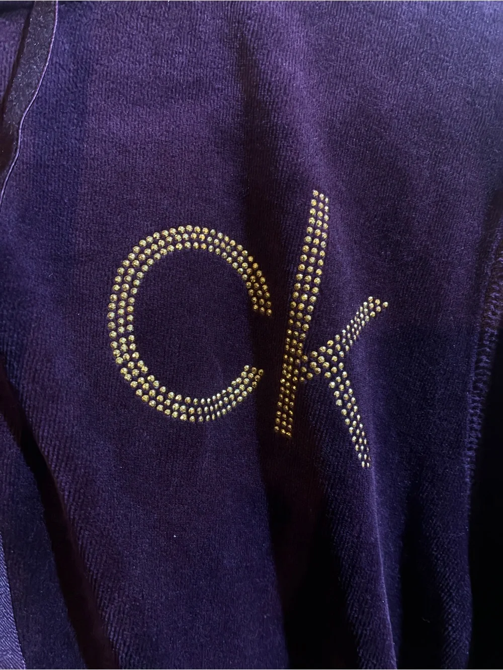 Calvin Klein Dark Purple Velour Zip Hoodie Jacket